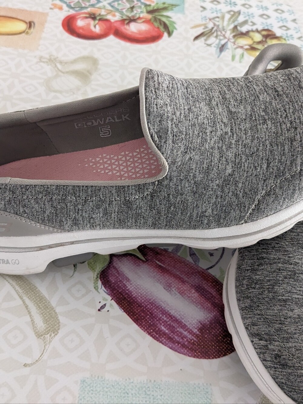 Skechers Go Walk Gray Knit Slip-On Casual Shoes - Picture 2 of 7